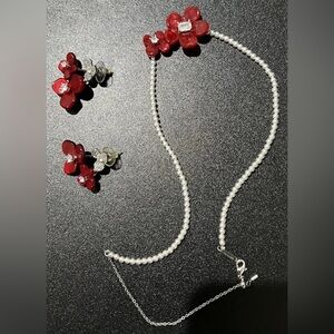 Elegant Red Floral Jewelry Set